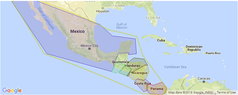 Central America surf map