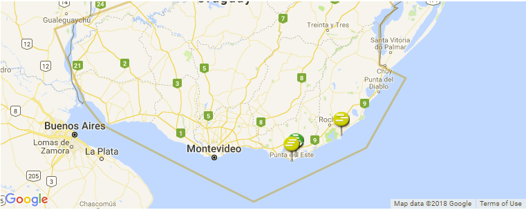 Uruguay surf map