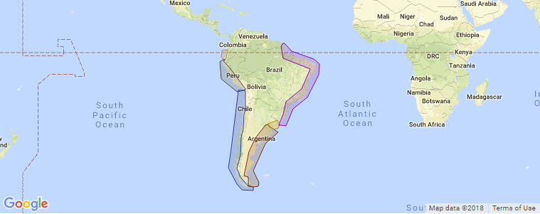 South America surf map