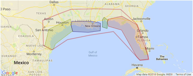 Gulf Coast surf map